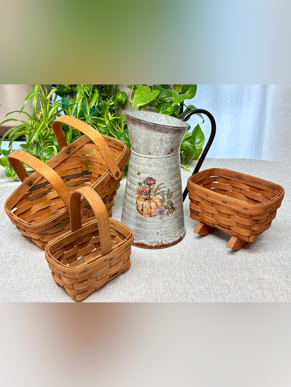Vintage Longaberger Baskets & Upcycled Galvanized Rustic Fall Decor Bundle (4pc)